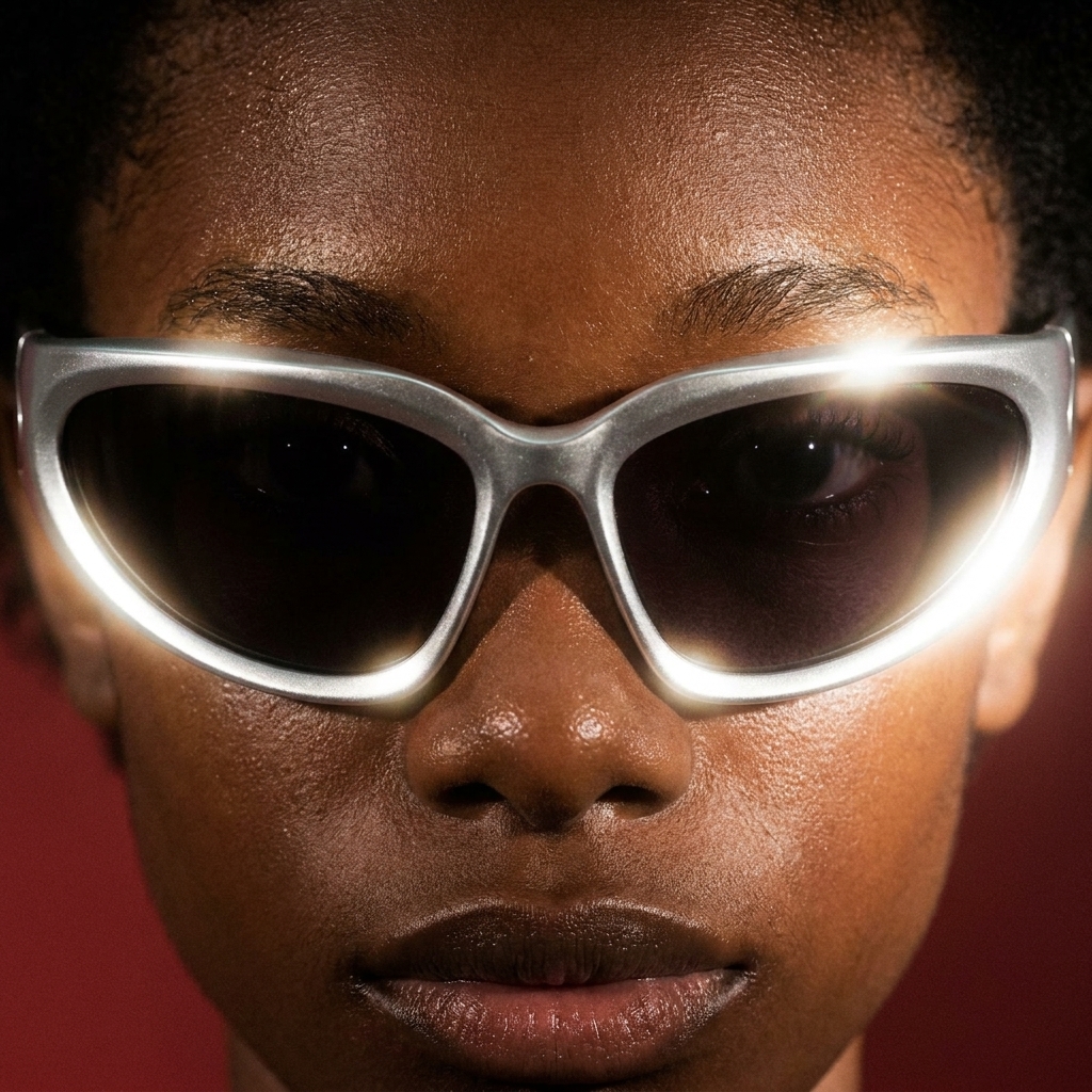Front portrait wearing silver G7 sunglasses