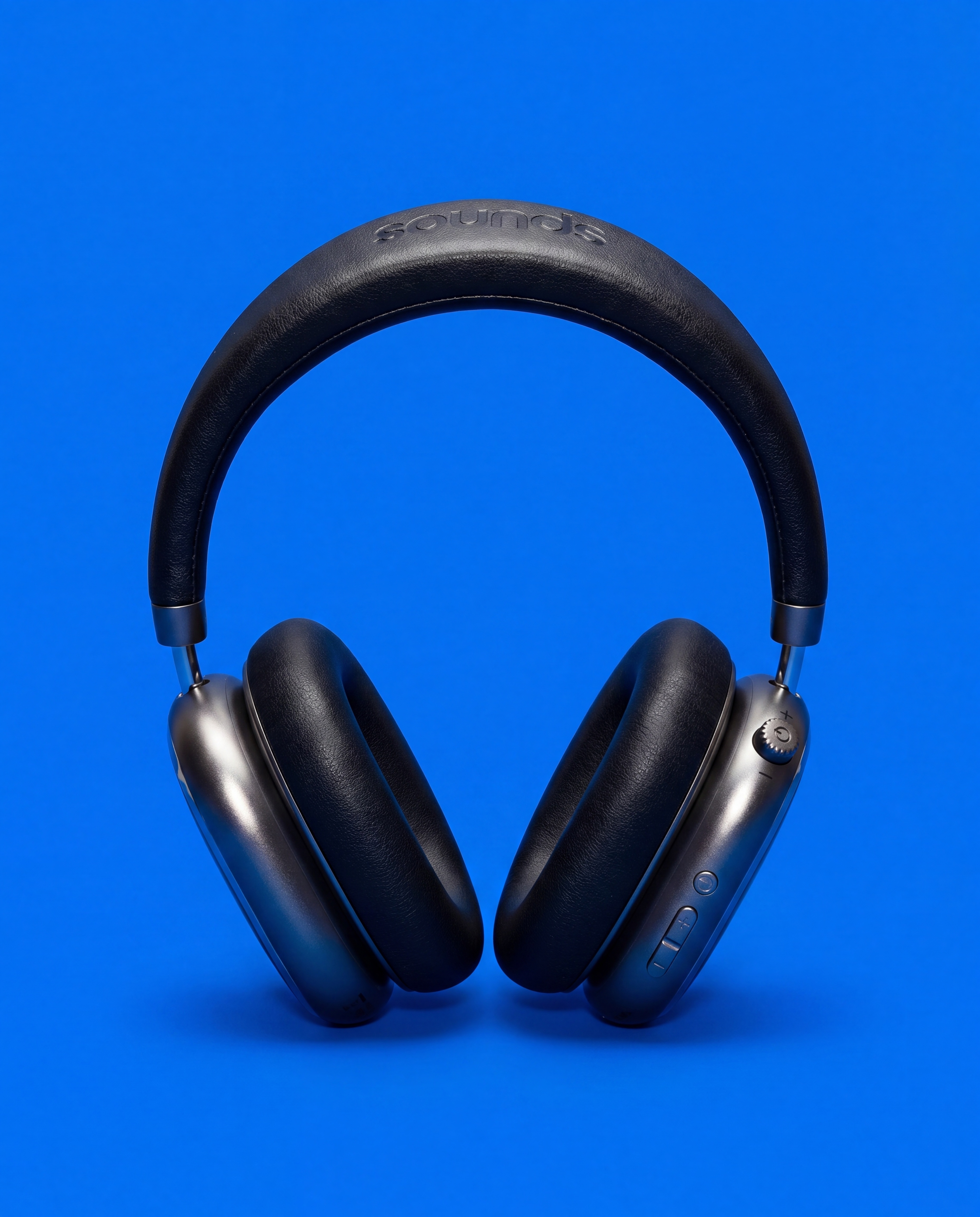 Sounds headphones on a cobalt ground