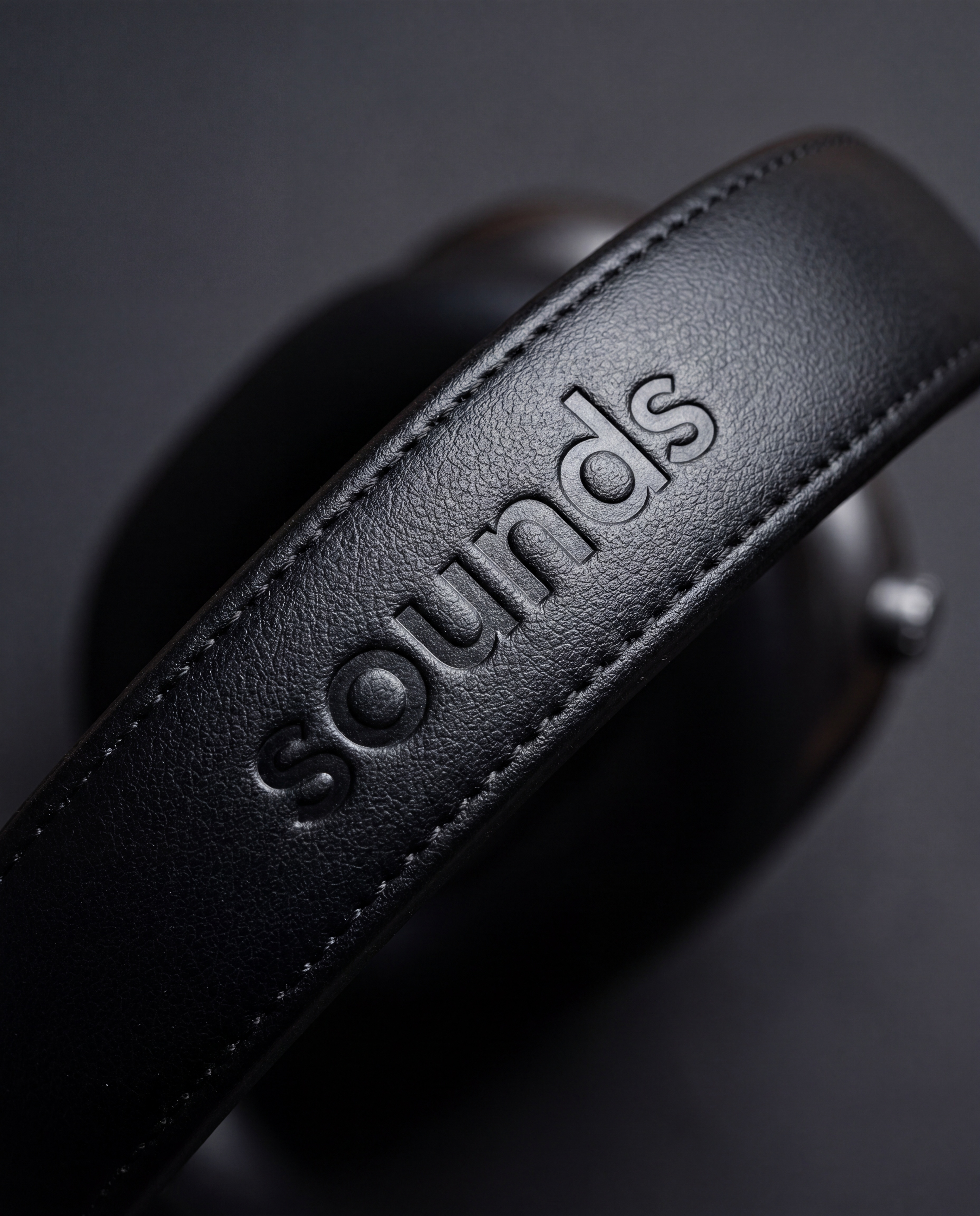 Sounds wordmark on the headband, macro view
