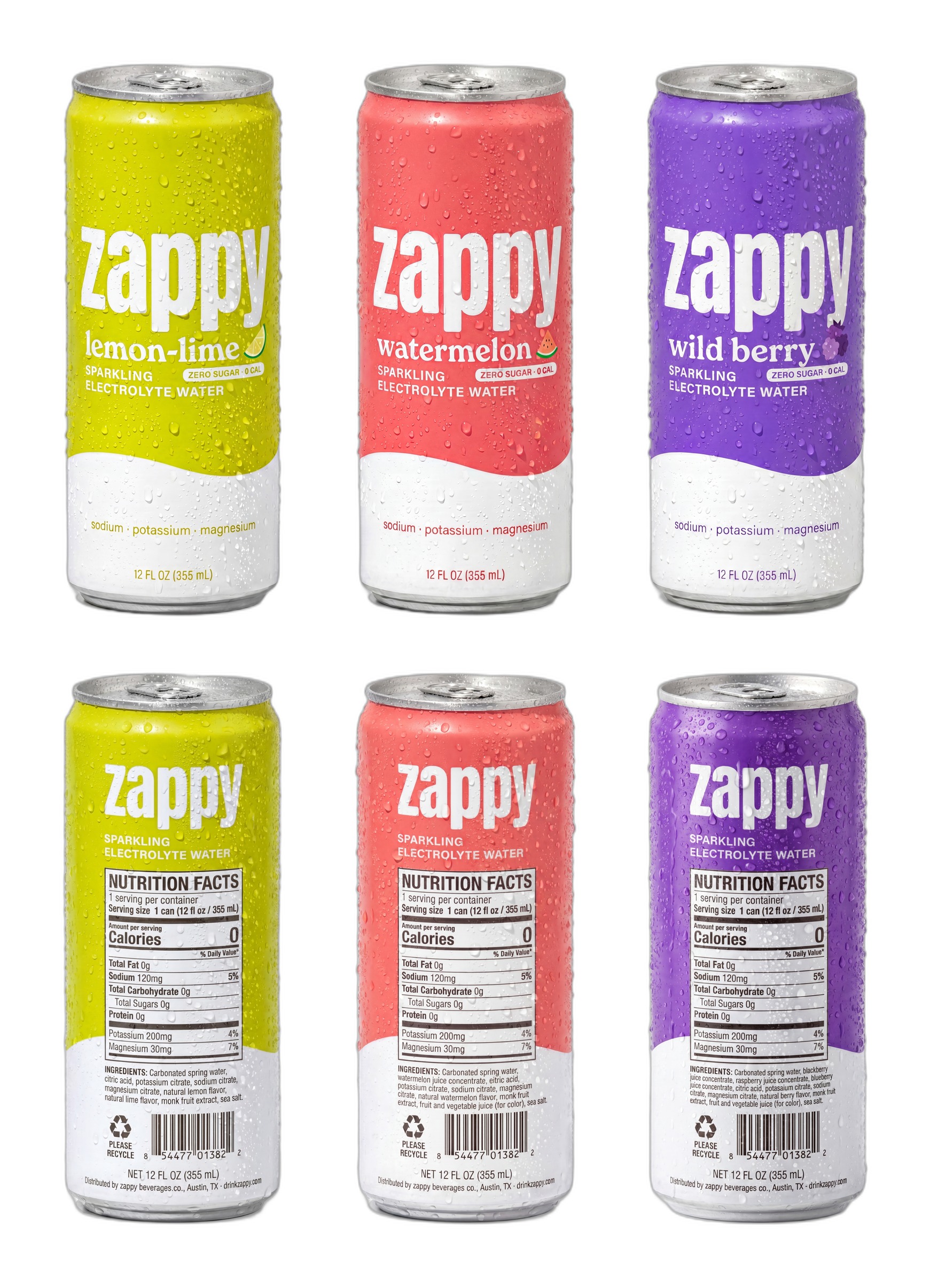 Zappy flavour range, front and back views